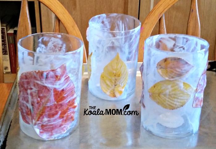 Mod Podge and leaves on vases