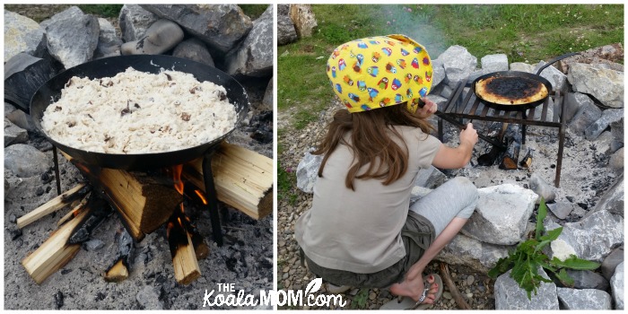 Frying bannock over the fire