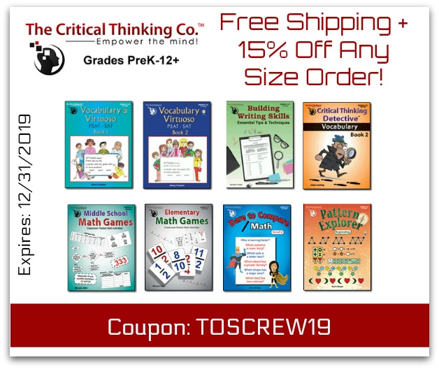 Free Shipping and 15% off your order at The Critical Thinking Co.