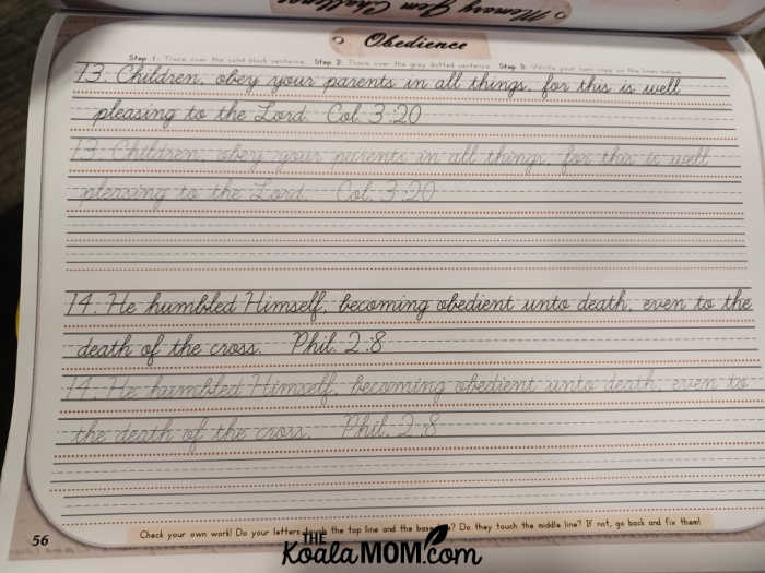 A sample page from the Lighted Lanterns handwriting book.