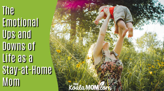 The Emotional Ups and Downs of Life as a Stay-at-Home Mom. Photo of mom lifting her child over her head in a sunny forest by Creation Hill via Pexels.