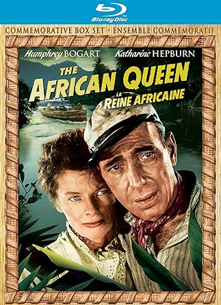 The African Queen movie cover, showing Humphrey Bogart and Katharine Hepburn.