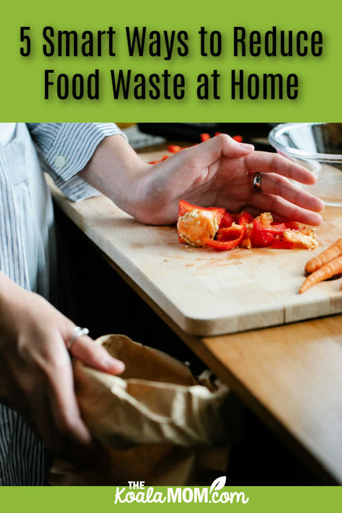 5 Smart Ways to Reduce Food Waste at Home. Photo of person scooping red pepper cores into a plastic bag by Sarah Chai via Pexels.