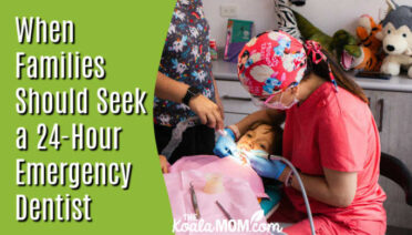 When Families Should Seek a 24-Hour Emergency Dentist. Photo of dentist in bright red scrubs working on child's teeth by 8pCarlos Morocho via Pexels.